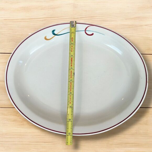 Vintage Homer Laughlin China Oval Restaurant Ware Platter Red/ Maroon Rim Set 4 - Picture 7 of 8